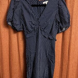 Madewell Navy Polka Dot Midi Dress